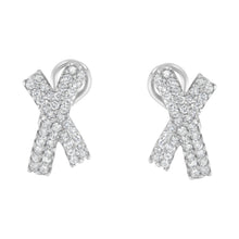 Load image into Gallery viewer, 14K White Gold 2.0 Cttw Round-Brilliant Cut Diamond Domed X Shaped Omega Back Stud Earrings (H-I Color, I1-I2 Clarity)
