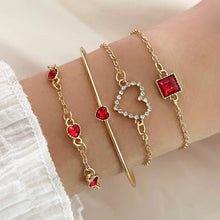 Load image into Gallery viewer, 4pcs Rhinestone Alloy Bracelet Set – Minimalist Heart &amp; Square Design
