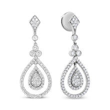 Load image into Gallery viewer, 18K White Gold 1 1/4 Cttw Round Diamond Openwork Teardrop-Shaped Dangle Earrings (F-G Color, VS1-VS2 Clarity)
