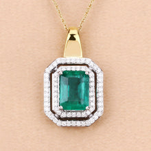 Load image into Gallery viewer, IGI Certified 2.37 Carat Genuine Zambian Emerald and White Diamond 14K Yellow &amp; White Gold Pendant

