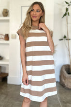 Load image into Gallery viewer, Full Size Striped Round Neck Cap Sleeve Mini Dress For Women – Striped Mini Dress, Full-Size Round Neck Dress, Comfortable Cap Sleeve Dress, Chic Striped Dress, Flattering Mini Dress, Casual Everyday Dress, Versatile Striped Dress
