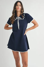 Load image into Gallery viewer, Ruffle Trimmed Collar Fine Knit Mini Dress For Women – Ruffle Mini Dress, Fine Knit Dress, Collar Dress, Feminine Mini Dress, Chic Knit Dress
