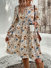 Load image into Gallery viewer, Tiered Floral Round Neck Long Sleeve Dress Elegant Summer Lightweight Breathable Dress

