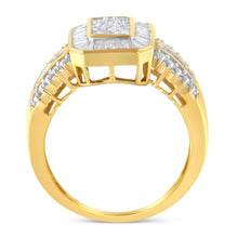 Load image into Gallery viewer, 10K Yellow Gold Round and Baguette-Cut Diamond Cocktail Ring (1.0 Cttw, H-I Color, SI2-I1 Clarity) - Size 7

