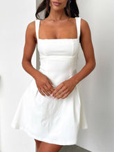 Load image into Gallery viewer, Dark Blue Bow Back Square Neck Mini Dress Luxury Feminine &amp; Flattering Dress For Girls
