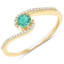 Load image into Gallery viewer, 0.33 Carat Genuine Zambian Emerald and White Diamond 14K Yellow Gold Ring
