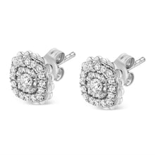 Load image into Gallery viewer, .925 Sterling Silver 1/2 Cttw Round-Cut Diamond Halo Cluster Stud Earring (I-J Color, I2-I3 Clarity)
