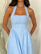 Load image into Gallery viewer, Black Ruched Halter Neck Midi Dress Sleek &amp; Sophisticated Dress For Women
