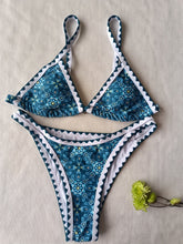 Load image into Gallery viewer, New Blossom Charm High-Cut Bikini Set For Summer – Strapless Floral Print Swimsuit with Elegant Embroidered Cut-Out Triangular Top Contrast Trim and Back Buckle – Women’s 2-Piece Summer Beachwear
