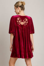 Load image into Gallery viewer, Embroidered Half Sleeve Velvet Mini Dress with Tassel For Women – Luxurious Velvet Dress, Embroidered Tassel Mini Dress, Elegant Party Dress
