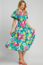 Load image into Gallery viewer, Beautiful Full Size Floral Print Puff Sleeve Midi Dress Plus Size Trendy &amp; Chic Dress Modern Design
