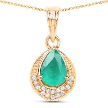 Load image into Gallery viewer, 0.89 Carat Genuine Zambian Emerald and White Diamond 14K Yellow Gold Pendant
