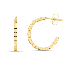 Load image into Gallery viewer, 14k Yellow Gold Brick Omega Hoop Earrings
