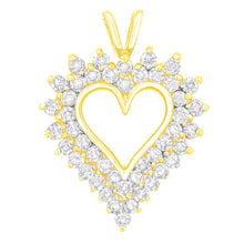 Load image into Gallery viewer, 14K Yellow Gold Plated .925 Sterling Silver Brilliant-Cut Diamond Open Heart 18" Pendant Necklace (K-L Color, I1-I2 Clarity)
