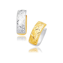 Load image into Gallery viewer, 14k Two-Tone Gold Reversible Quilted Hinged Hoop Huggie Earrings
