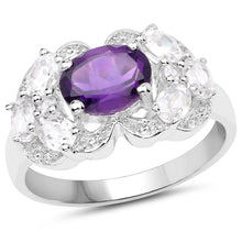 Load image into Gallery viewer, 2.75 Carat Genuine Amethyst and White Zircon .925 Sterling Silver Ring
