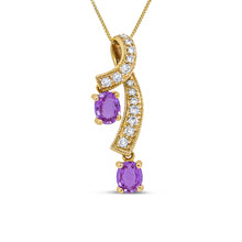 Load image into Gallery viewer, 14K Yellow Gold 6x4mm Oval Pink Sapphire and 1/5 Cttw Round Diamond Pendant Necklace - (H-I Color, SI1-SI2 Clarity)
