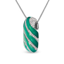 Load image into Gallery viewer, .925 Sterling Silver Turquoise Enamel and 1/2 Cttw Diamond Block 18" Pendant Necklace (F-G Color, VS1-VS2 Clarity)
