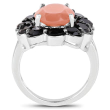Load image into Gallery viewer, 7.88 Carat Genuine Peach Moonstone and Black Spinel .925 Sterling Silver Ring
