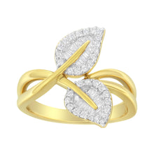 Load image into Gallery viewer, 10K Yellow Gold 3/8 Cttw Round and Baguette-Cut Diamond Leaf Cocktail Ring - Size 7 (I-J Color, I1-I2 Clarity)
