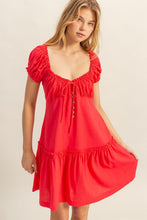Load image into Gallery viewer, New Summer Ruched Frill Tiered Short Sleeve Mini Dress For Women – Playful, Sexy and Flirty Ruffled Mini Dress with Textured Ruched Detail
