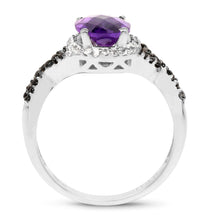 Load image into Gallery viewer, 1.64 Carat Genuine Amethyst, Black Diamond &amp; White Diamond .925 Sterling Silver Ring
