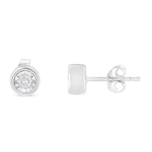 Load image into Gallery viewer, .925 Sterling Silver 1/5 Cttw Round Brilliant-Cut Near Colorless Diamond Miracle-Set Bezel Barrel Style Stud Earrings (I-J Color, I2-I3 Clarity)
