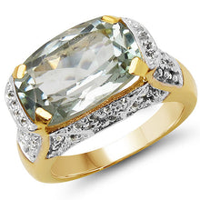 Load image into Gallery viewer, 14K Yellow Gold Plated 6.81 Carat Genuine Green Amethyst &amp; White Topaz .925 Sterling Silver Ring
