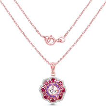 Load image into Gallery viewer, 14K Rose Gold Plated 2.30 Carat Genuine Morganite, Rhodolite and Amethyst .925 Sterling Silver Pendant
