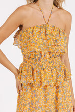 Load image into Gallery viewer, Ruffled Smocked Floral Halter Neck Maxi Dress – Elegant and Feminine Floral Maxi Dress with Smocked Waist and Ruffled Detailing
