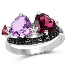 Load image into Gallery viewer, 4.07 Carat Genuine Amethyst, Rhodolite &amp; Black Spinel .925 Sterling Silver Ring
