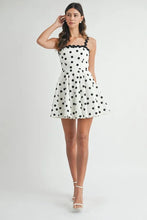 Load image into Gallery viewer, Polka Dot Mini Dress with Ricrac Trim Strap – Fun Polka Dot Pattern, Fluttering, Unique Ricrac Trim Strap, Playful and Stylish Mini Dress, Versatile Summer Dress
