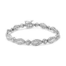 Load image into Gallery viewer, .925 Sterling Silver 1 cttw Diamond Double Leaf and Bezel Link Bracelet (I-J Clarity, I2-I3 Color) - Size 7.25"
