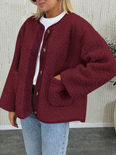 Load image into Gallery viewer, Modern Cozy Women Luxuriously Cozy Contrast Button Up Sherpa Jacket with Pockets For Fall &amp; Winter
