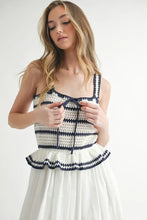 Load image into Gallery viewer, Crochet Stripe Knit Eyelet Mix Midi Dress – Crochet Midi Dress, Stripe Knit Dress, Eyelet Mix Dress, Trendy Midi Dress, Versatile Midi Dress
