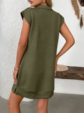 Load image into Gallery viewer, Retro Brown Half-Zip Cap Sleeve Mini Dress Classic &amp; Vintage Design Dress For Girls
