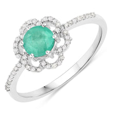 Load image into Gallery viewer, 0.55 Carat Genuine Zambian Emerald and White Diamond 14K White Gold Ring
