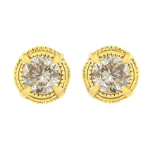 Load image into Gallery viewer, 14K Yellow Gold Plated .925 Sterling Silver 1.0 Cttw Round Brilliant Cut Diamond Solitaire Milgrain Stud Earrings (K-L Color, I2-I3 Clarity)
