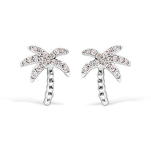 Load image into Gallery viewer, 10K White Gold 1/10 Cttw Diamond  Encrusted Palm Tree Stud Earrings (H-I Color, I1-I2 Clarity)
