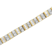 Load image into Gallery viewer, 10K Yellow Gold 4.0 Cttw Alternating Baguette &amp; Round Cut Diamond Bezel- &amp; Prong-Set 7" Tennis Bracelet (G-H Color, SI1-SI2 Clarity)
