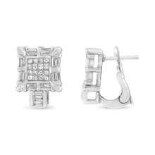 Load image into Gallery viewer, 14K White Gold 1.0 Cttw Princess and Baguette-Cut Diamond Square Framed Huggie Hoop Omega Earrings (H-I Color, SI1-SI2 Clarity)
