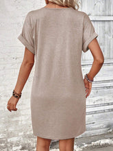Load image into Gallery viewer, Elegant Button V-Neck Short Sleeve Dress Flattering Casual &amp; Office Wear Simple Dress
