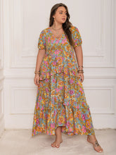 Load image into Gallery viewer, Plus Size Printed V-Neck Short Sleeve Maxi Dress Elegant &amp; Flowy Summer Dress For Girls
