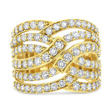 Load image into Gallery viewer, 10K Yellow Gold 3.00 Cttw Diamond Multi Row Bypass Wave Cocktail Band Ring (J-K Color, I1-I2 Clarity) - Size 7
