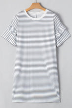 Load image into Gallery viewer, White Striped Round Neck Short Sleeve Mini Dress Casual &amp; Playful Everyday Look Dress
