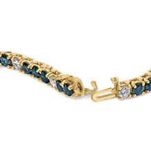 Load image into Gallery viewer, 18K Yellow Gold Alternating 1 1/5 Cttw Diamond and 3X3 MM Blue Sapphire Tennis Bracelet (G-H Color, VS1-VS2 Clarity) - 7" Inches
