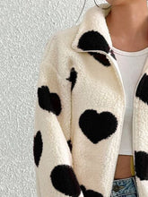 Load image into Gallery viewer, Cute Heart Zip Up Drop Shoulder Furry Jacket Cozy &amp; Trendy Cold-Weather Essential Warm Soft Winter Jacket For Your Girl
