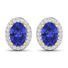 Load image into Gallery viewer, 1.50 Carat Genuine Tanzanite and White Diamond 14K Yellow Gold Earrings
