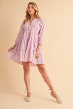 Load image into Gallery viewer, Notched Balloon Sleeve Tiered Mini Dress For Women–Trendy, Chic Style with Modern Balloon Sleeves, Tiered Layers for a Playful &amp; Flirty Look

