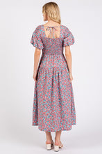 Load image into Gallery viewer, New Summer Smocked Floral Square Neck Puff Sleeve Midi Dress – Vintage-Inspired, Feminine, Trendy, Romantic, and Flattering Fit
